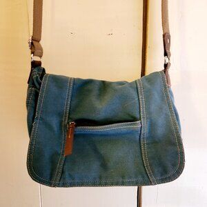 Relic Teal/Turquoise Canvas Crossbody Messenger Leather Trim